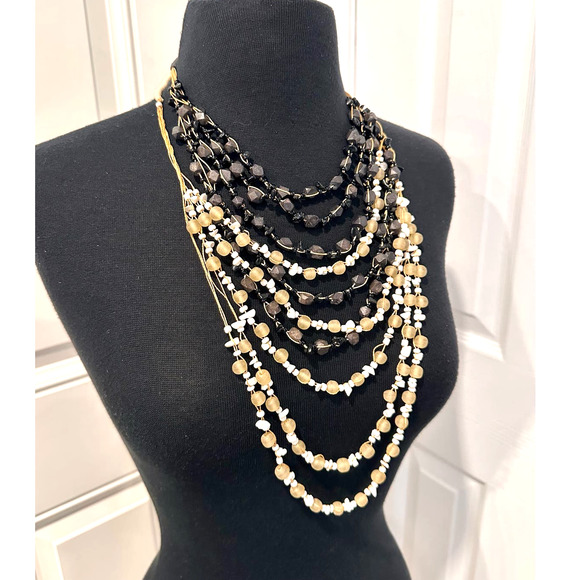 2 Boho Graduated Multi-Strand Beads on Cord Necklaces Wear Together or Separate - Picture 2 of 10